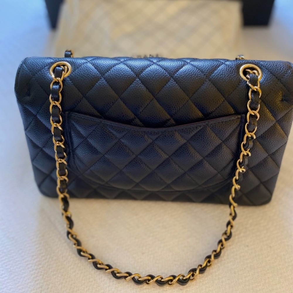 Chanel Classic Double Flap Quilted Caviar Gold-tone Medium Black NEW WITH TAGS - Picture 7 of 16